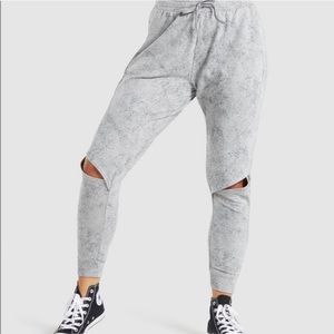 LIKE NEW! Gymshark Grey White Chalk Joggers Cut out Knees